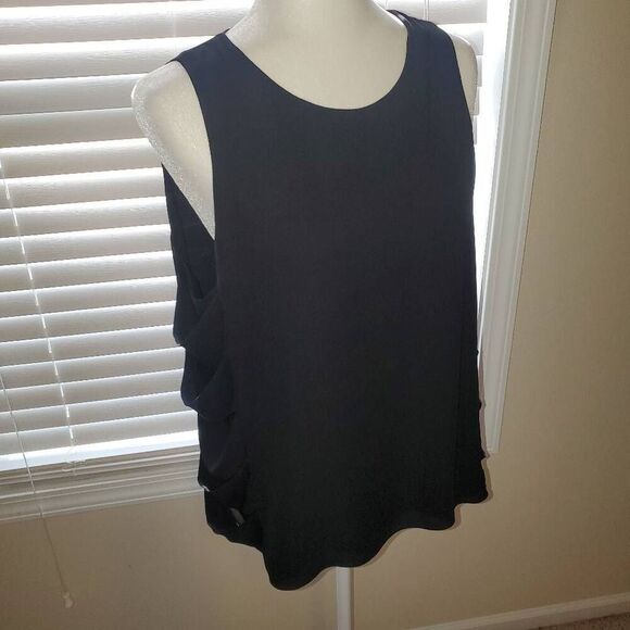 BCBG Tops - BCBG Maxazria. Black, Side-Slit, Sleeveless, Scoopneck Blouse -Size Large
